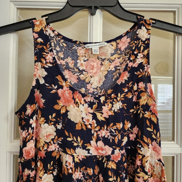 American Eagle Navy Floral Babydoll Top Sleeveless Tiered Small - Picture 5 of 11